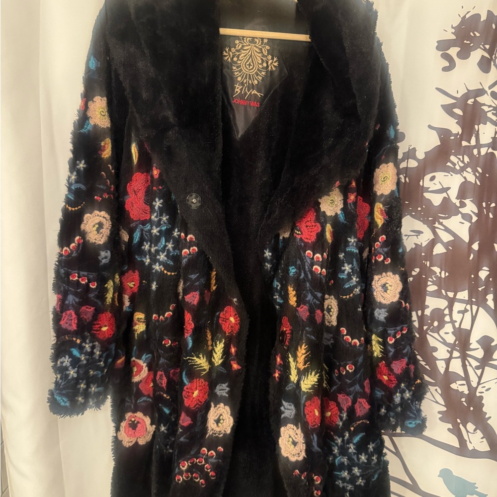 Johnny Was Black Teddy Jacket with Multicolor Floral Embroidery PRICE IS FIRM